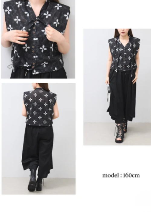 ボウタイ付き裾ドロストブラウス