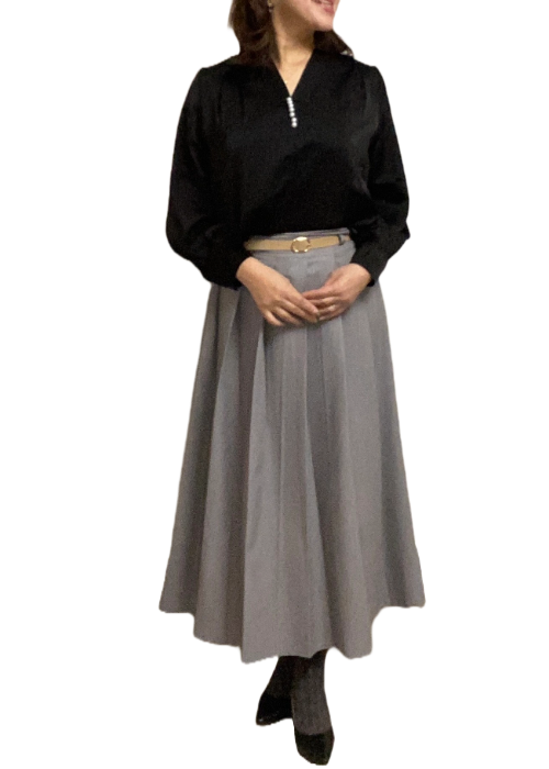 ロングプリーツ風スカートベルト付き(gray)