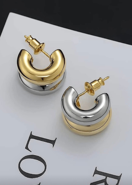 silver×goldのC字型ピアス