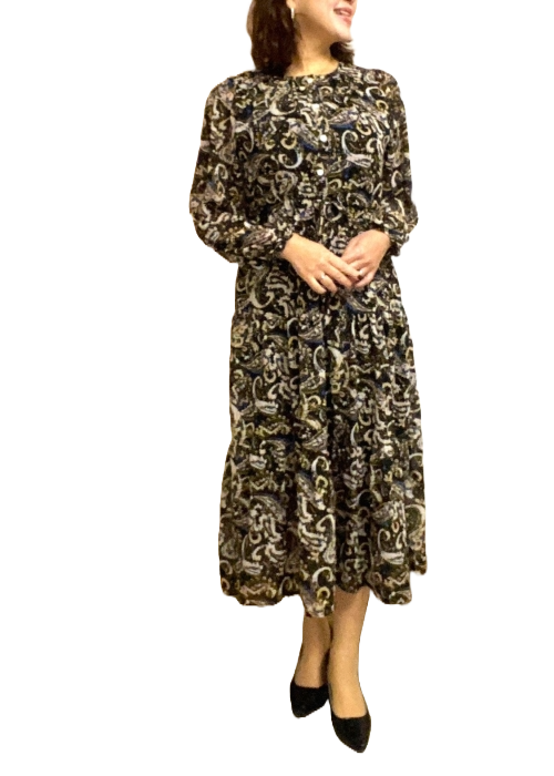brown総柄シファンワンピース