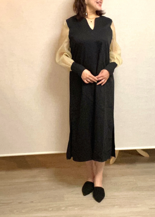 シースルーバルーン袖ワンピース