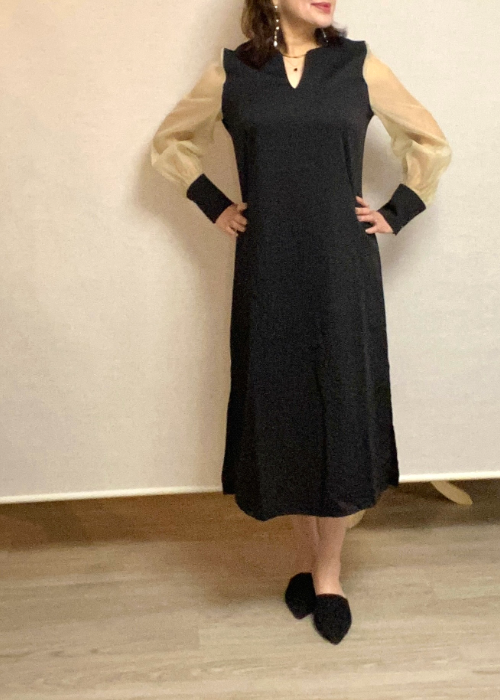 シースルーバルーン袖ワンピース