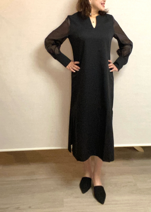 シースルーバルーン袖ワンピース