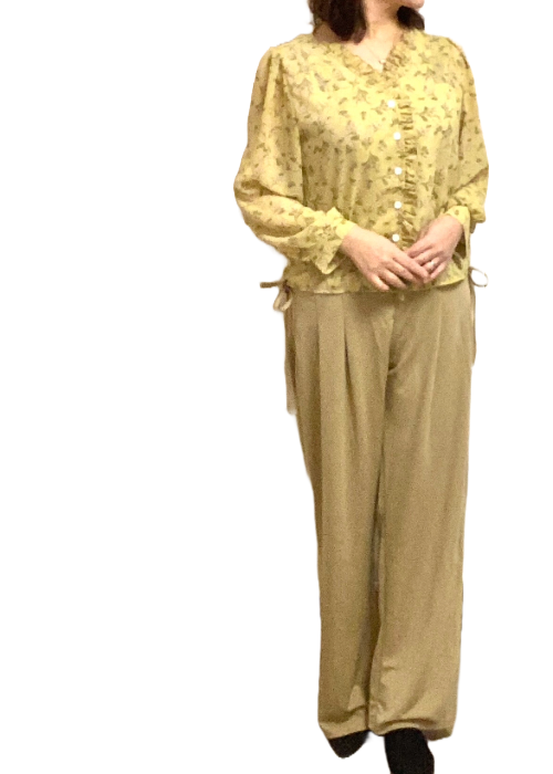 花柄シフォンフリルブラウス