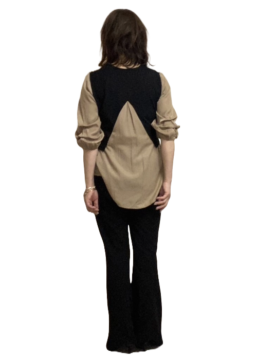 異素材トップスボリュームスリーブblack×brown