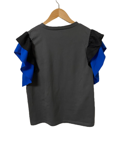 異素材カラーフリルTシャツ