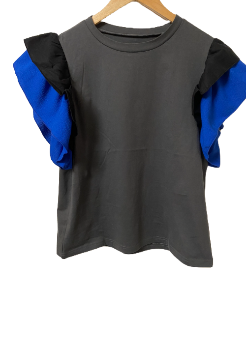 異素材カラーフリルTシャツ