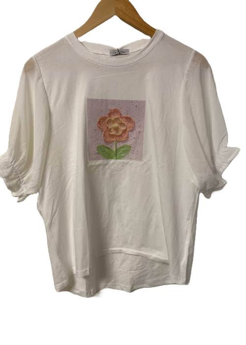 シアー切り替えボタニカルアートTシャツ