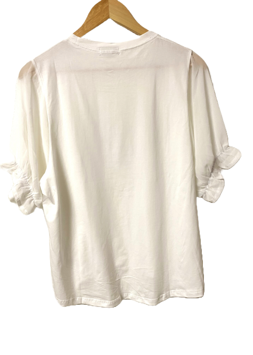 シアー切り替えボタニカルアートTシャツ