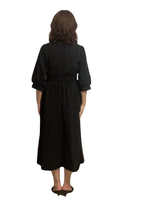 Vネック・ギャザーワンピース(black)