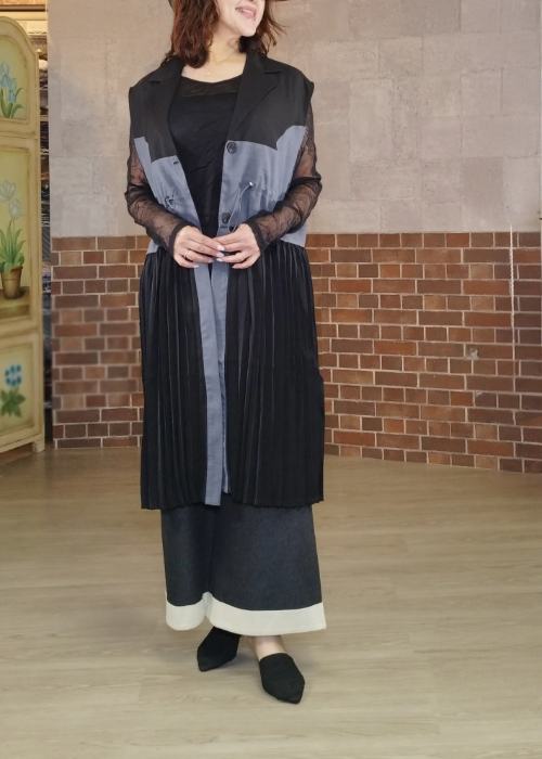 配色・プリーツジレ