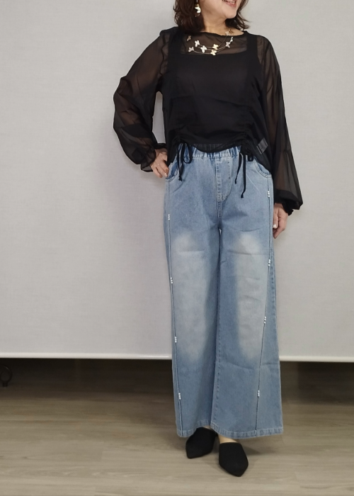 フロント・パール付きデニム