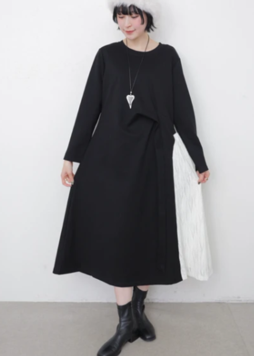 サイドニットレース 配色アシンメトリー ワンピース