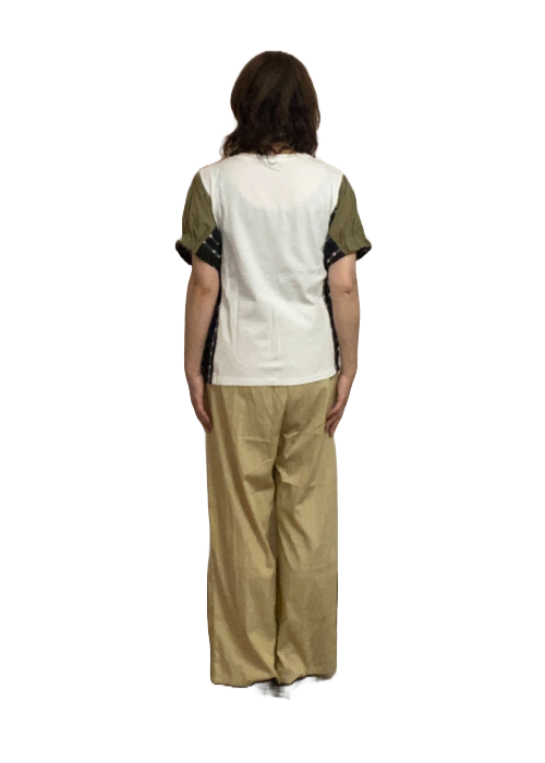 異素材切り替え・サイドチェックTシャツ