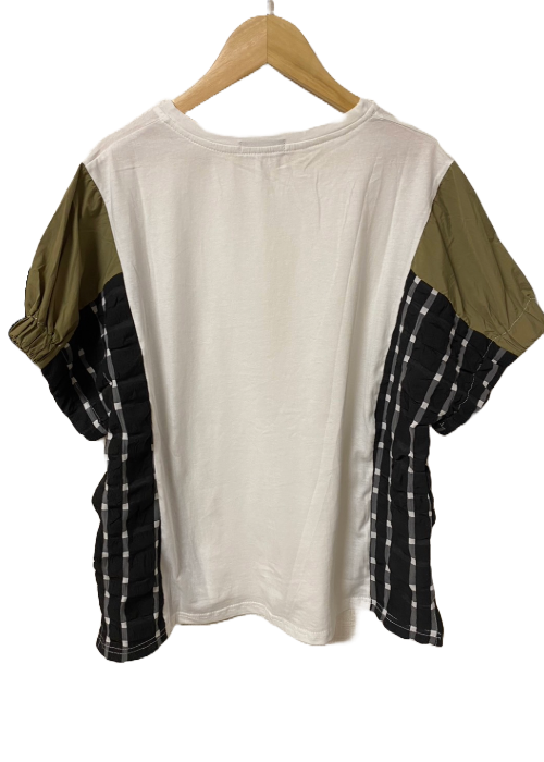 異素材切り替え・サイドチェックTシャツ