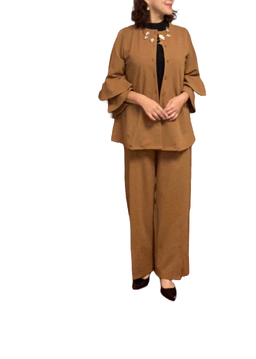 ジョーゼット裾ベント入りパンツ(brown)