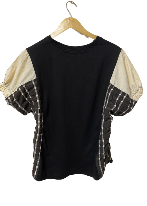 異素材切り替え・サイドチェックTシャツ