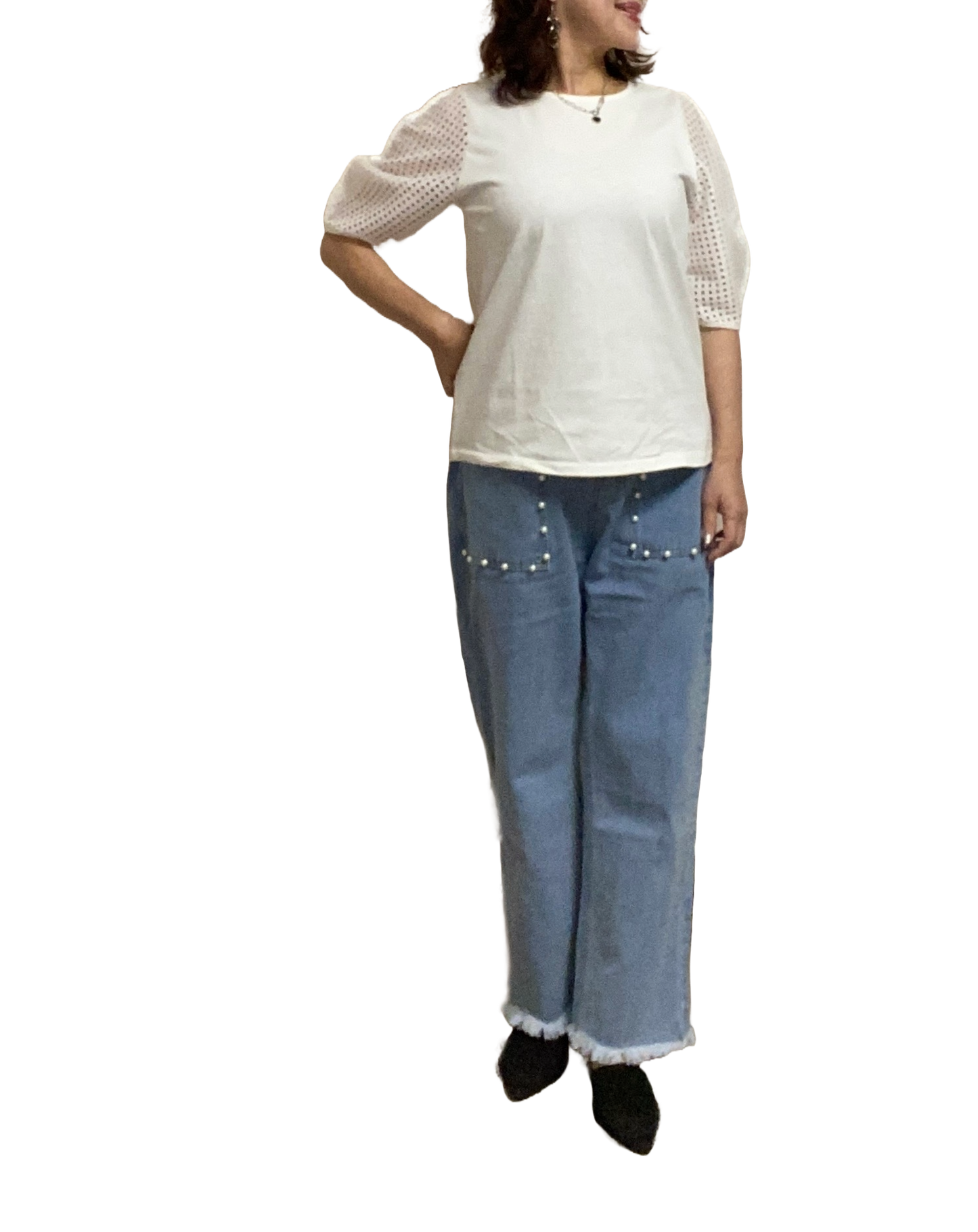 パールボタン付きデニム