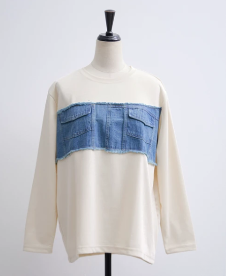 デニム切り替えプルオーバー