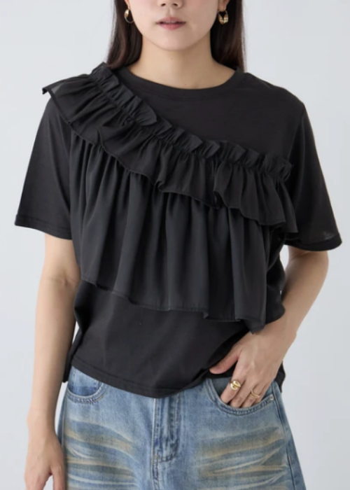 異素材フリルTシャツ