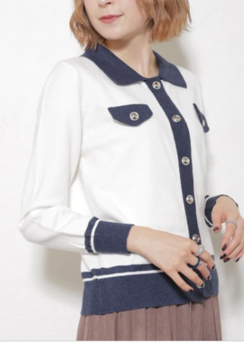 襟付き配色ニットカーディガン