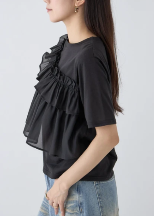 異素材フリルTシャツ