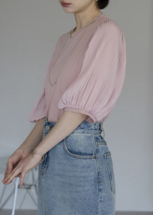 お袖ふんわりプリーツ5分袖Tシャツ