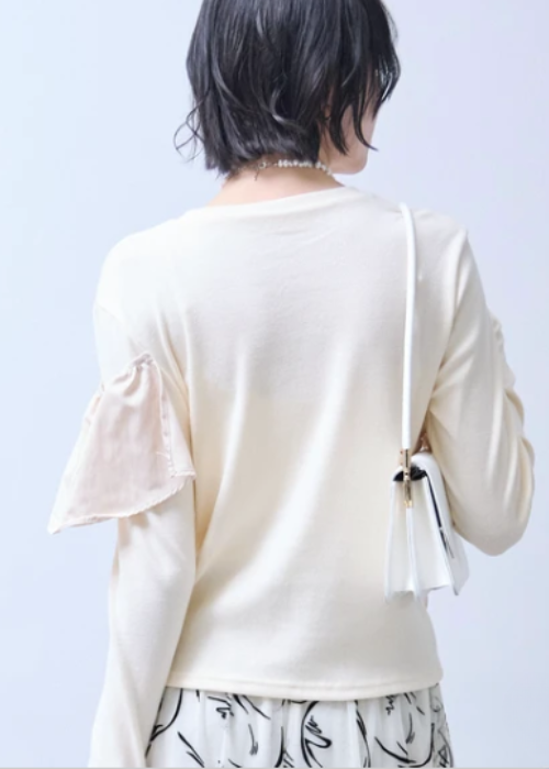 異素材フリル長袖トップス