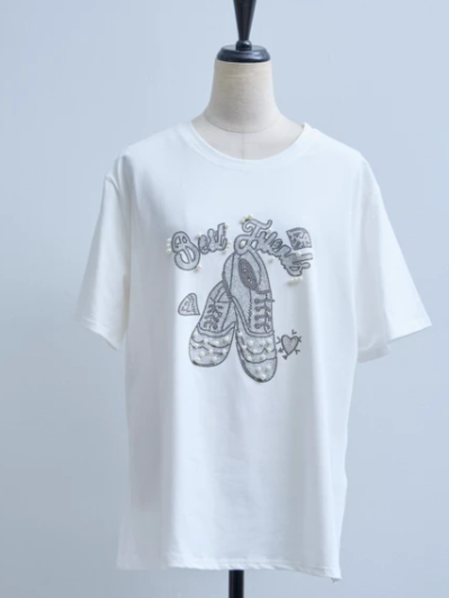パール＆ビジューシューズ柄Tシャツ