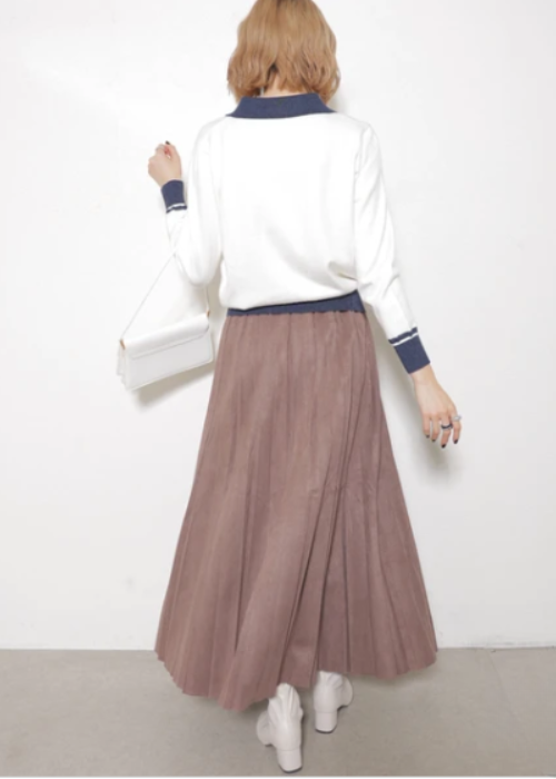 襟付き配色ニットカーディガン