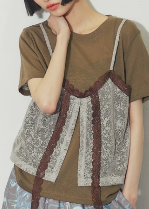 レースビスチェレイヤードシアーTシャツ