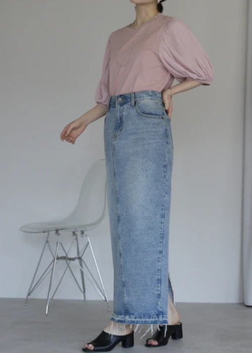 お袖ふんわりプリーツ5分袖Tシャツ