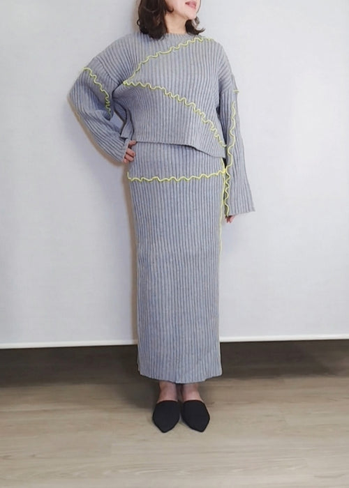 メロウ配色クルーネックニット・セットアップ