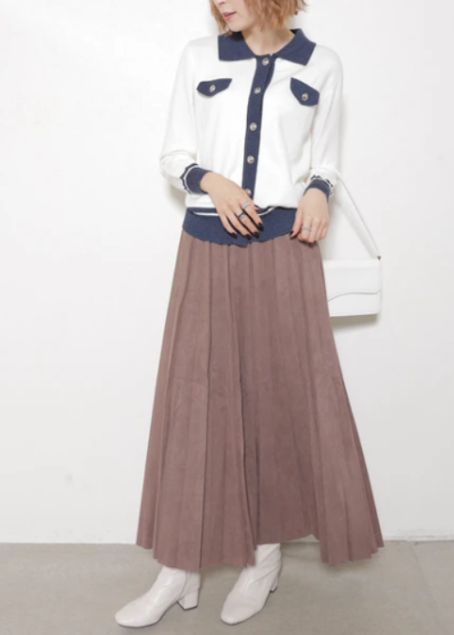 襟付き配色ニットカーディガン