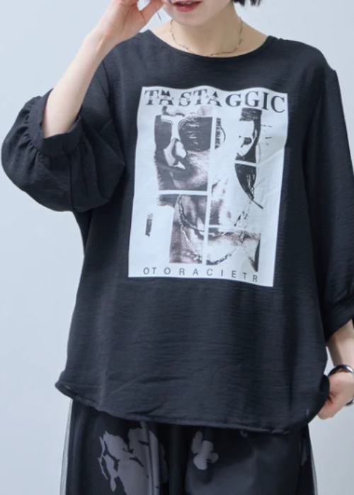 モノトーンボリューム袖Tシャツフォトプリント