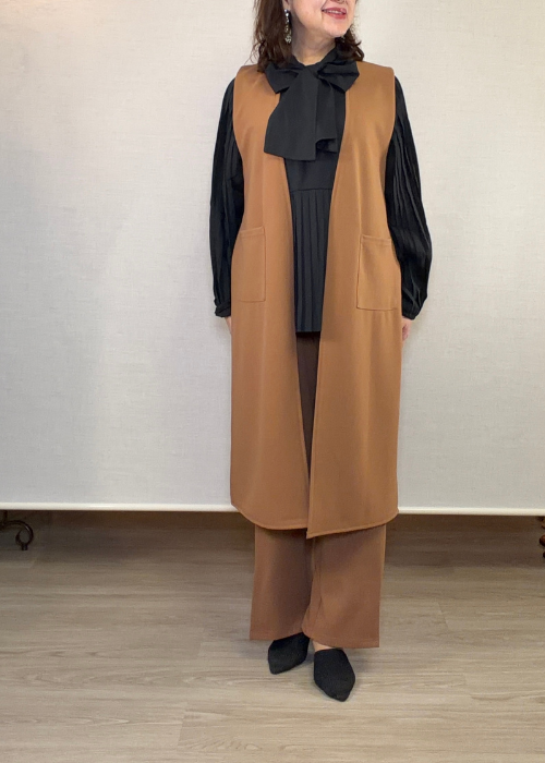 オケージョンロングジレパンツセットアップ(camel）