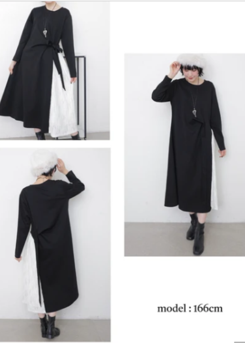 サイドニットレース 配色アシンメトリー ワンピース　