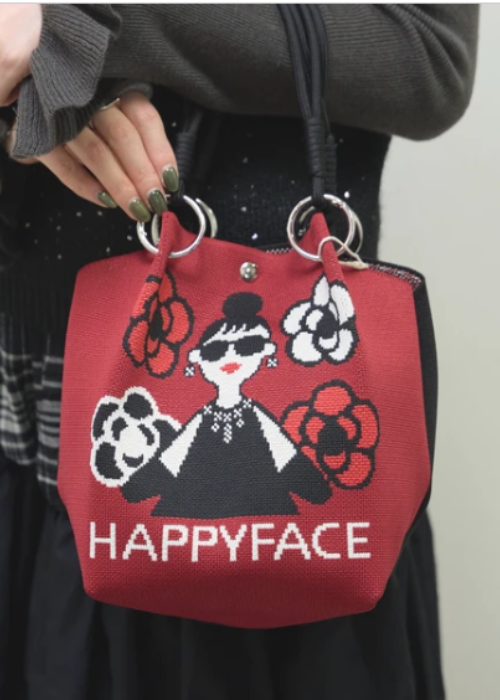 カメリア柄ニットバッグ