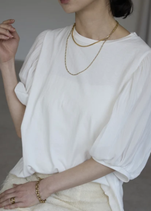 お袖ふんわりプリーツ5分袖Tシャツ