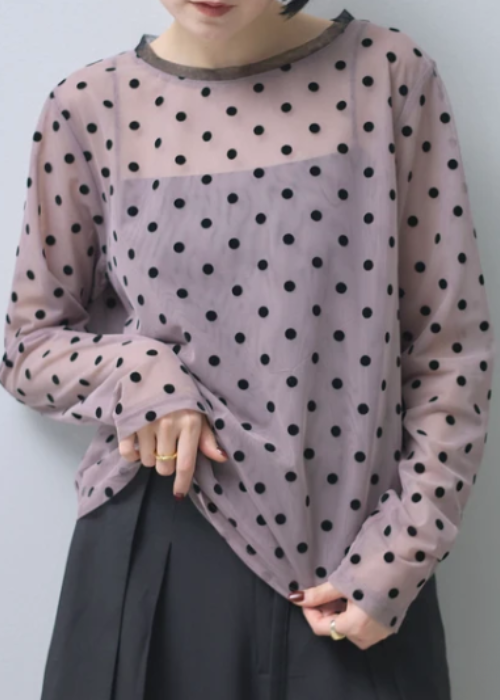 ドットフロッキー柄シアートップス