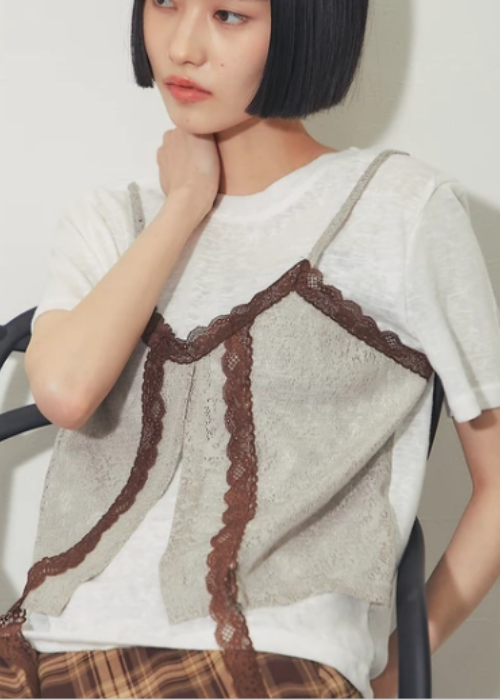 レースビスチェレイヤードシアーTシャツ
