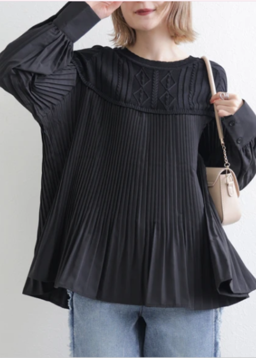 ニット切り替えブラウス