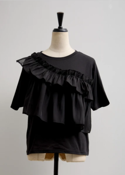 異素材フリルTシャツ