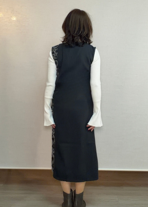 ゴブラン柄アシメ切替深Vジャンスカ