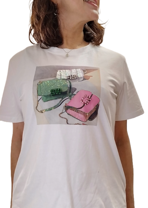 ビジュー付きハンドバッグ柄・Tシャツ