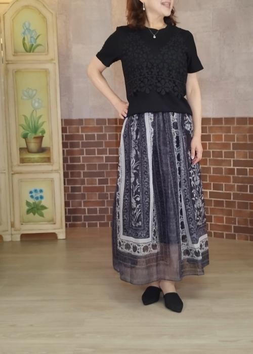 フラワーレース重ね風・プルオーバー