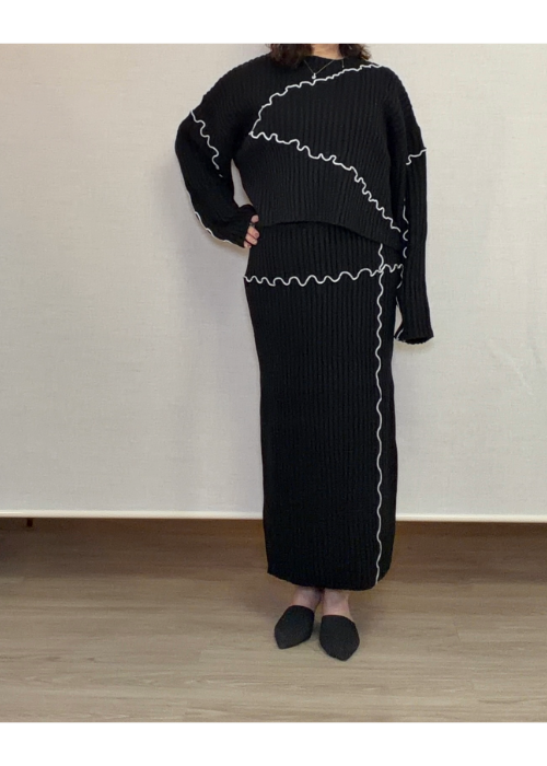 メロウ配色クルーネックニット・セットアップ