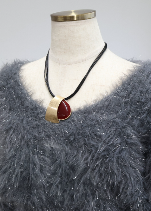 ストーン付き プレートコードネックレス