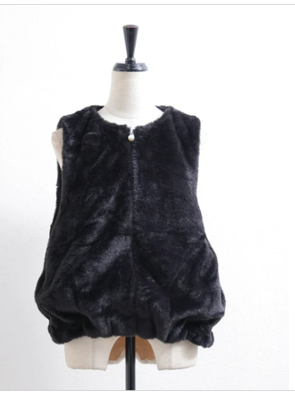 フェイクパールボタン付き・エコファーベスト