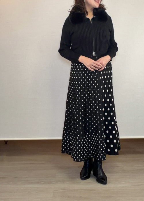 襟元ファーのWジッパーカーディガン